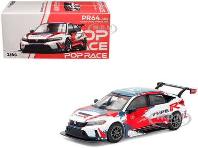 Honda Civic Type R TCR Presentation White with Graphics 1/64 Diecast Model Car by Pop Race