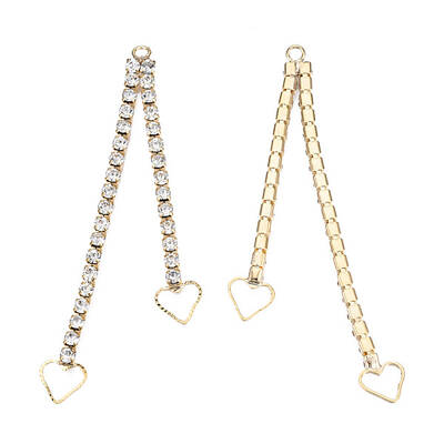 Brass Pave Rhinestone Chain with Heart Big Pendants