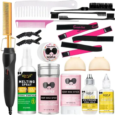 Electric Hot Comb Hair Straightener for Natural Black Hair and Wigs - Deluxe Curling Iron and Pressing Comb Set with Wax Stic...
