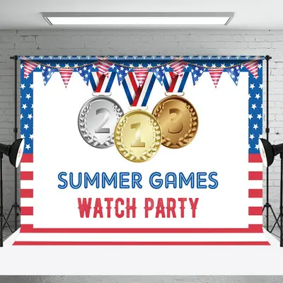 Usa Flag Summer Games Olympic Watch Party Backdrop - Aperturee