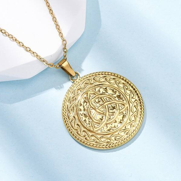 Flat Round with Trinity Knot 304 Stainless Steel Pendant Necklaces