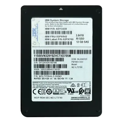 02PX542 IBM 3.84TB SAS 12Gb/s 2.5-inch Solid State Drive for FlashSystem 5015 5035 and Storwize V5000E