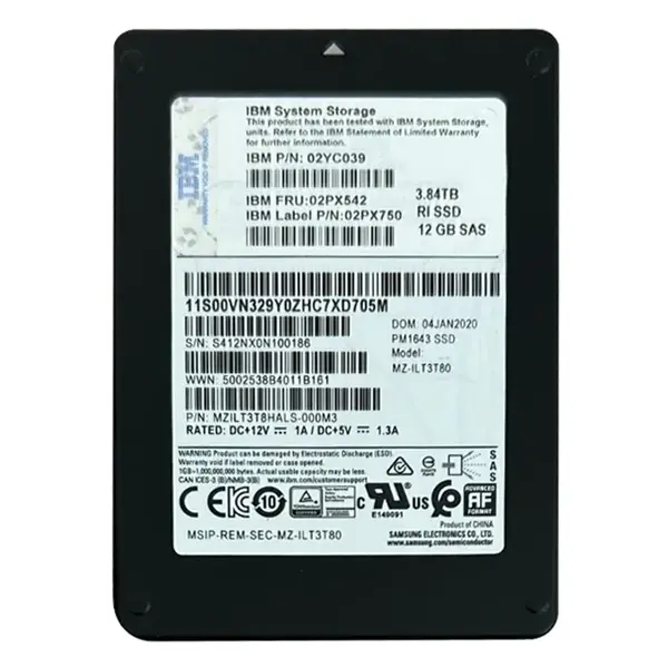 02PX542 IBM 3.84TB SAS 12Gb/s 2.5-inch Solid State Drive for FlashSystem 5015 5035 and Storwize V5000E