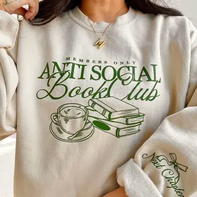 Unisex- Anti Social Book Club Crewneck | Bookish | Booktok | Book Club Gifts | Cotton Sweatshirt | Reader Gifts | Book Club S...