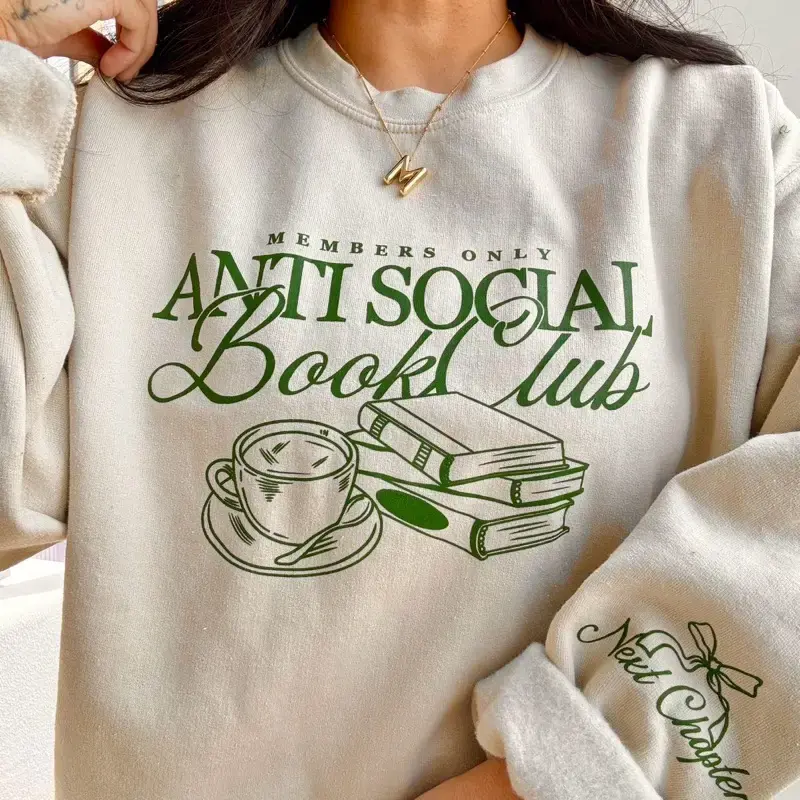 Unisex- Anti Social Book Club Crewneck | Bookish | Booktok | Book Club Gifts | Cotton Sweatshirt | Reader Gifts | Book Club S...