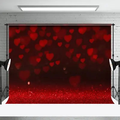 Glitter Dark Red Heart Bokeh Valentines Day Backdrop - Aperturee