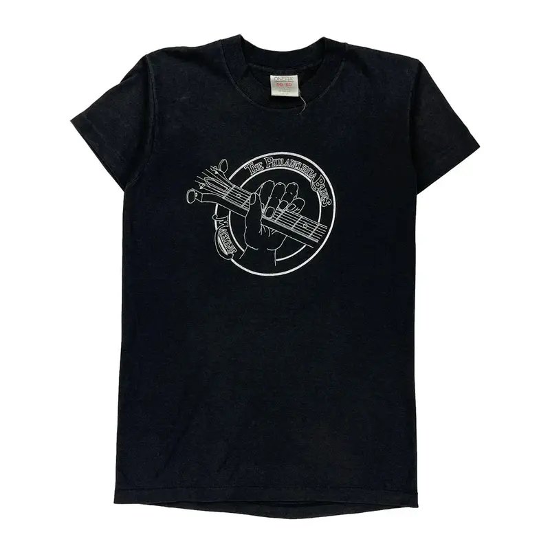 Single Stitch Oneita Graphic T-Shirt - Medium Black Cotton Blend