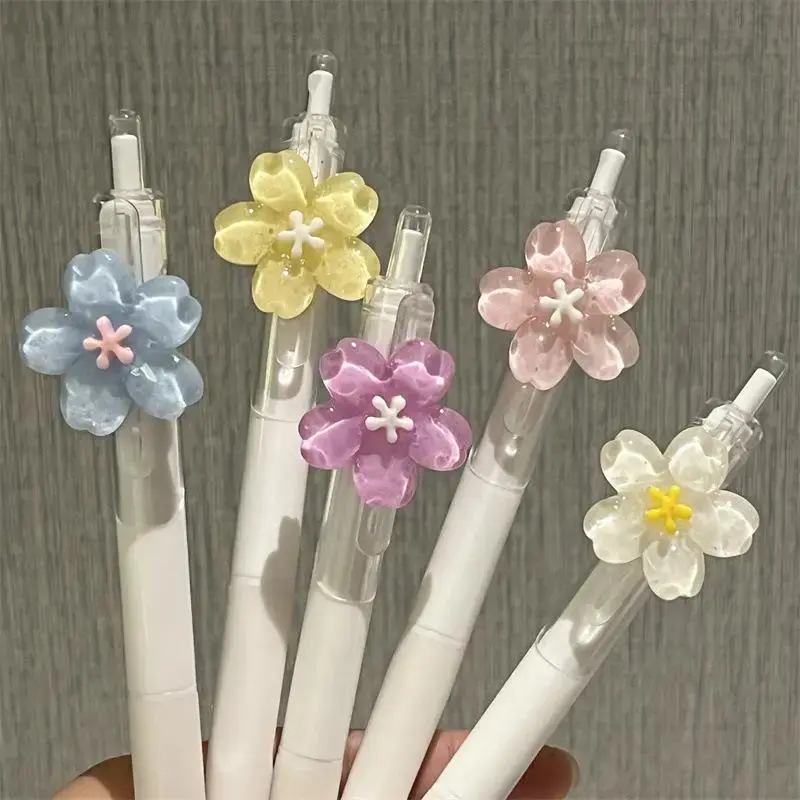 Flower Design Gel Pen (5 Counts), 0.5mm Quick Dry Black Ink Gel Pen, Aesthetic Student Stationery for Home & School & Office