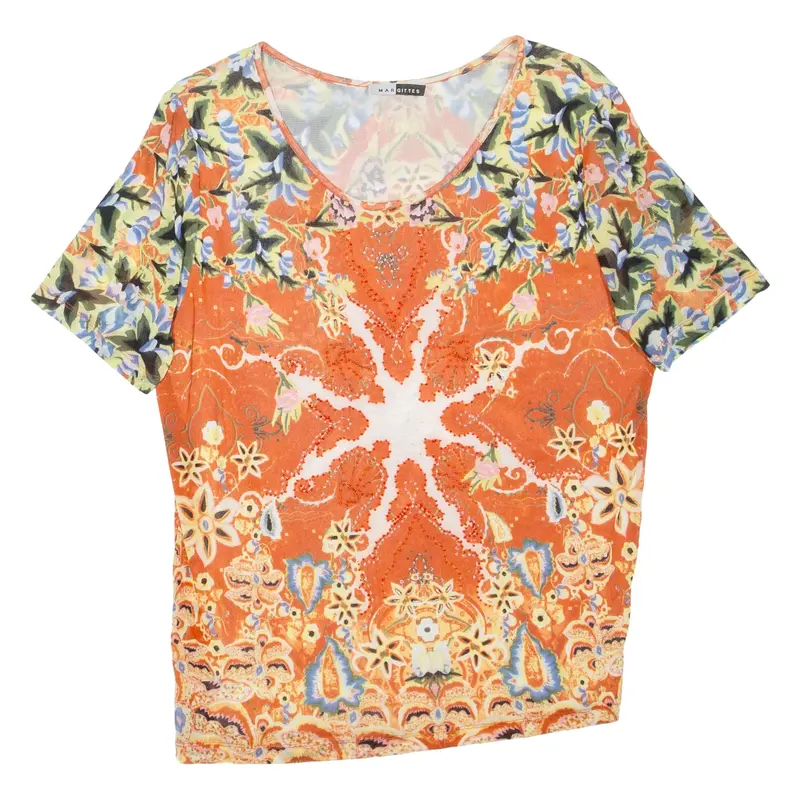 MARGITTES Womens Printed Top Orange Crazy Pattern L