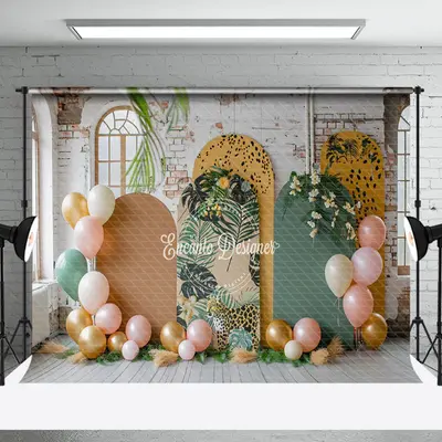 Retro Brick Wall Tribal Leopard Cake Smash Backdrop - Aperturee