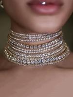 Women's Elegant Rhinestone Decorated Choker, Exquisite Trendy Layered Necklace, Chic Jewelry As Gift for Girlfriend & Mother