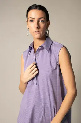 Italian Cotton Purple Sleeveless Shirt | Size: S | Color: purple-white