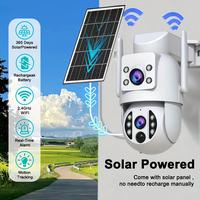 【2K Wireless Solar WiFi Security Surveillance Camera】IP66 Waterproof + Dual lens, Color Night Vision, 360° Panoramic PTZ...