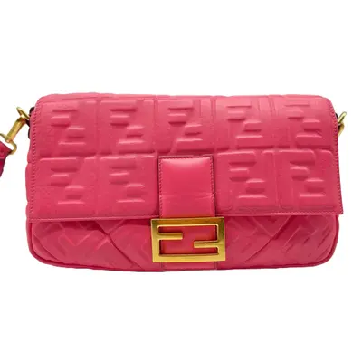 Pre-owned FENDI Leather Crossbody Bags Embossed Large Zucca Baguette