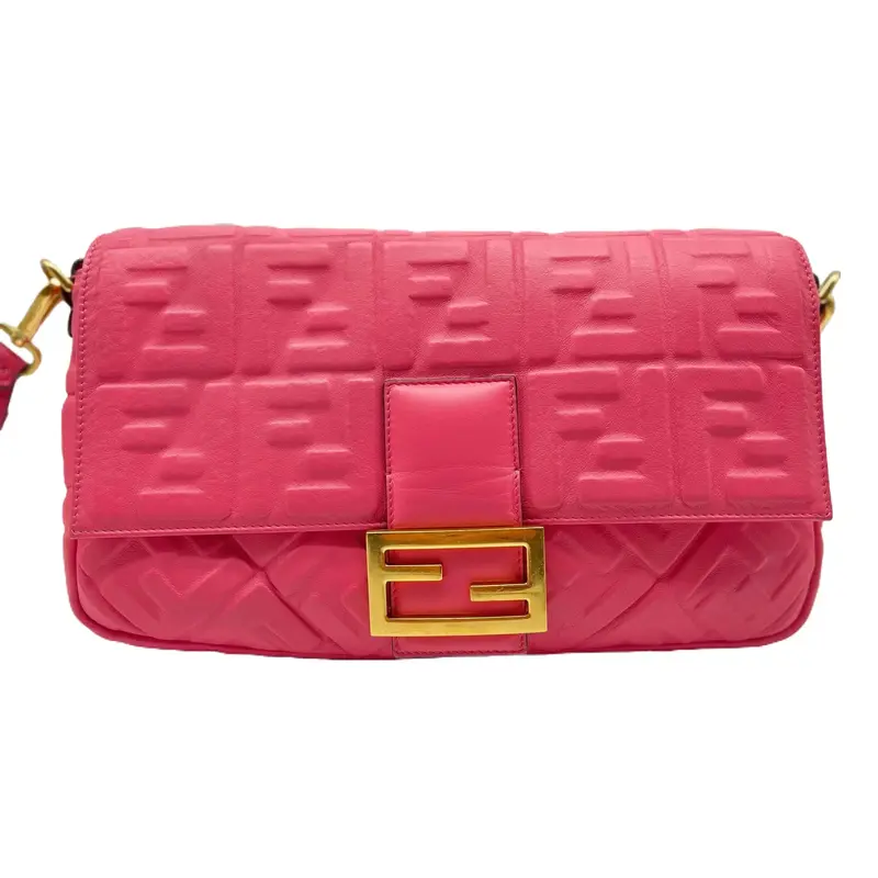 Pre-owned FENDI Leather Crossbody Bags Embossed Large Zucca Baguette