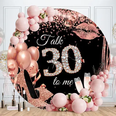 Rose Gold Balloon Heel Round 30th Birthday Backdrop - Aperturee