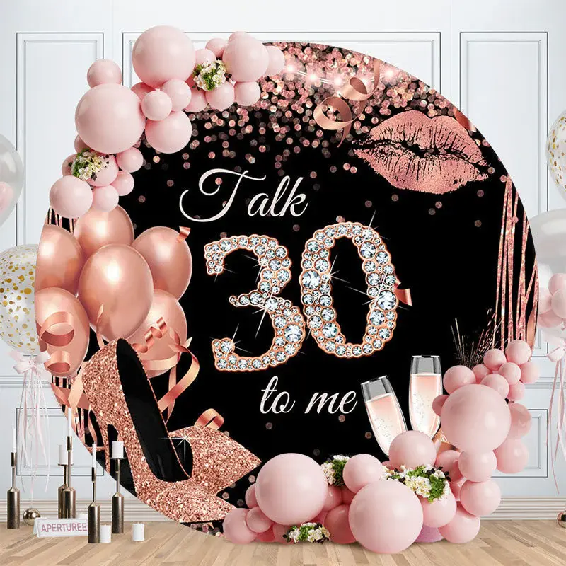 Rose Gold Balloon Heel Round 30th Birthday Backdrop - Aperturee