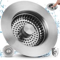 All Metal Kitchen Sink Strainer Stopper Combo - Stainless 3-in-1 Pop Up Sink Drain Strainer with Handle Rod for US Standard 3...