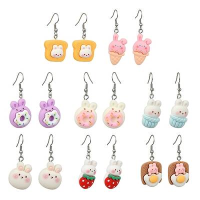 8 Pairs 8 Style Rabbit Resin Dangle Earrings