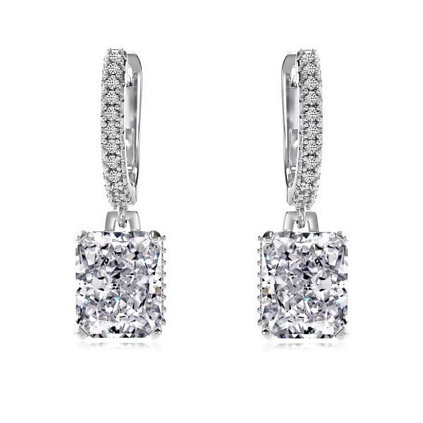 Rectangle 925 Sterling Silver Micro Pave Clear Cubic Zirconia Dangle Hoop Earrings for Woman