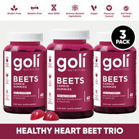 Healthy Heart Beets Trio - 3 Bottles of Goli Beets Cardio Gummy - Beet Root Extract & 100mg CoQ10, Gluten-Free, Vegan, Non-GM...