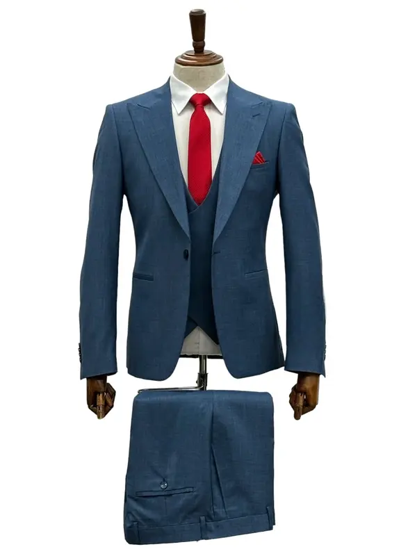 Giovanni Testi Suits With Double Breasted Vest - 3 Piece blue