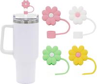 4Pcs 0.4in Diameter Cute Silicone Straw Covers Cap for Stanley Cup, Dust-Proof Drinking Straws Reusable Straws Tips Lids (4 P...