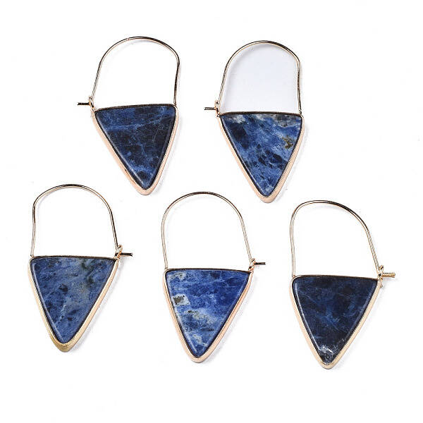Natural Sodalite Triangle Dangle Hoop Earrings