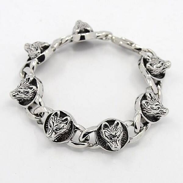 Fashionable Retro Jewelry 304 Stainless Steel Wolf Bracelets for Men