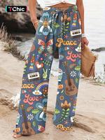 Women's Cartoon Print Wide Leg Pants, Cute Boho Casual Comfy Trousers for Daily Wear, Ladies Bottoms for All Seasons, Bohemia...