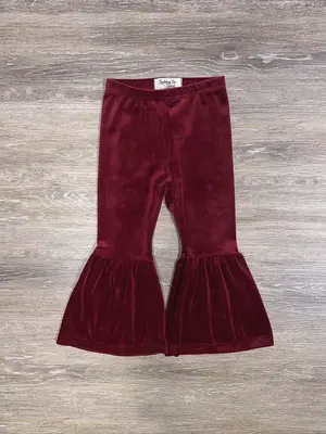SYDNEY SO SWEET Burgundy Girls Velvet Bell Bottoms Flare Jeans Elastic Waistband Cotton Poly Blend Machine Washable Fall Coll...