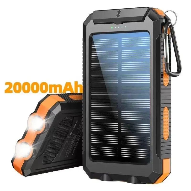 20000mAh Solar Charger Power Bank, Portable Charger Fast Charger Dual USB Port Built-in Led Flashlight and Compass for All Ce...