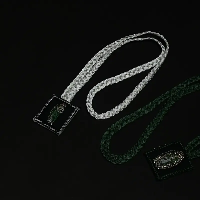 Religious Escapularios - Silver Lanyard with DIFFRENT Cord and Clasp, Featuring Decorative Features and Secure Attachment