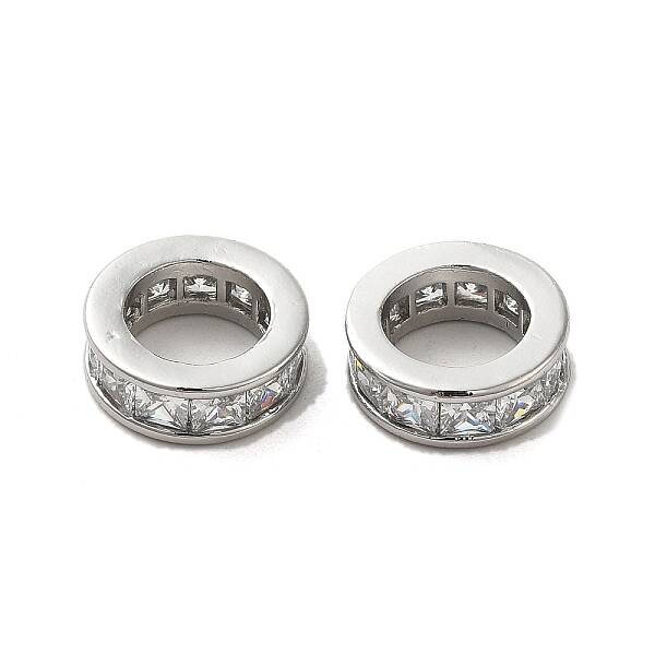 Brass Micro Pave Clear Cubic Zirconia European Beads