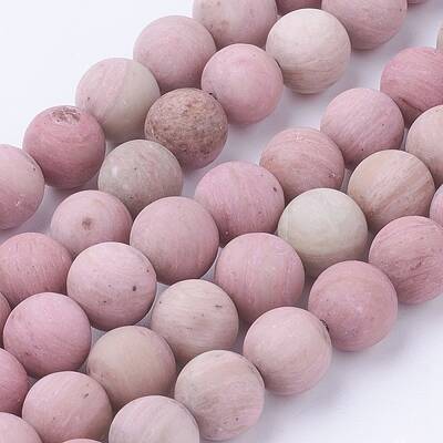 Frosted Natural Rhodonite Round Bead Strands