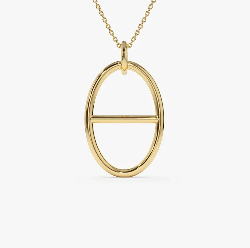 14k Minimalist Oval Pendant Necklace