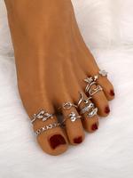 Women's Elegant Heart & Butterfly Design Foot Ring, 9counts/set Vintage Fashionable Toe Ring Jewelry for Party, Daily Clothin...