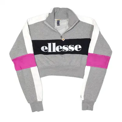 ELLESSE Cropped Sweatshirt Grey 1/4 Zip Womens UK 6