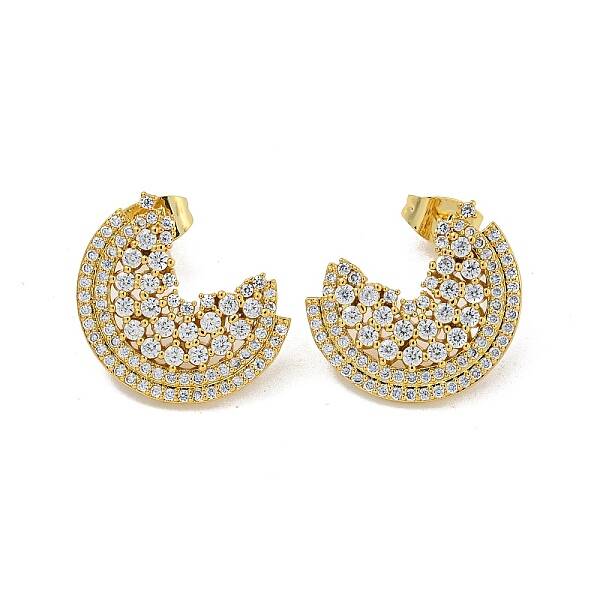 Brass Pave Clear Cubic Zirconia Stud Earrings
