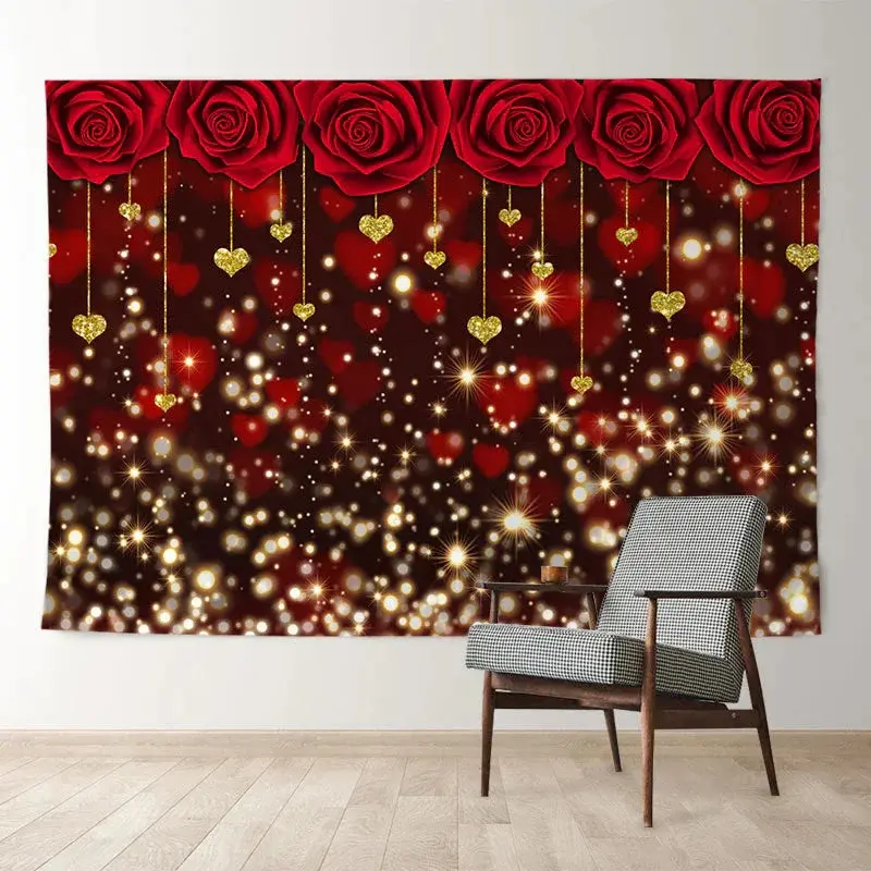 Aperturee Red Rose With Glitter Heart Valentine Backdrop