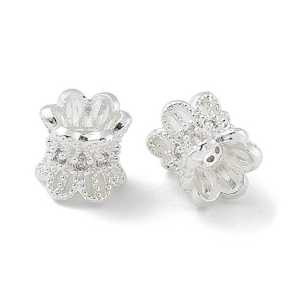 6-Petal Brass Micro Pave Cubic Zirconia Double Sided Bead Caps