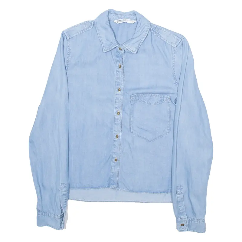 ZARA Womens Shirt Blue Collared Long Sleeve S