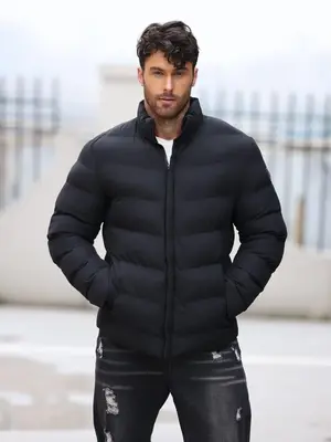 Men's Plain Pocket Zip Up Thickened Warm Puffer Coat, Casual Stylish  Versatile Stand Collar Long Sleeve Padded Outerwear, Me...