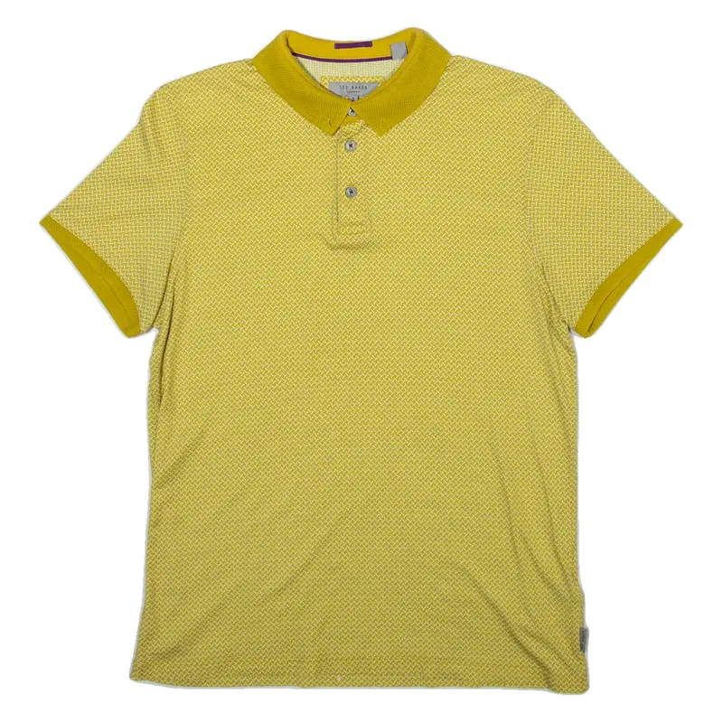TED BAKER Mens Polo Shirt Yellow Geometric M