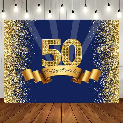 Aperturee Navy Blue Gold 50th Birthday Party Backdrop