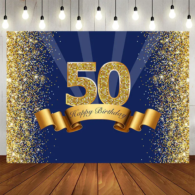 Aperturee Navy Blue Gold 50th Birthday Party Backdrop