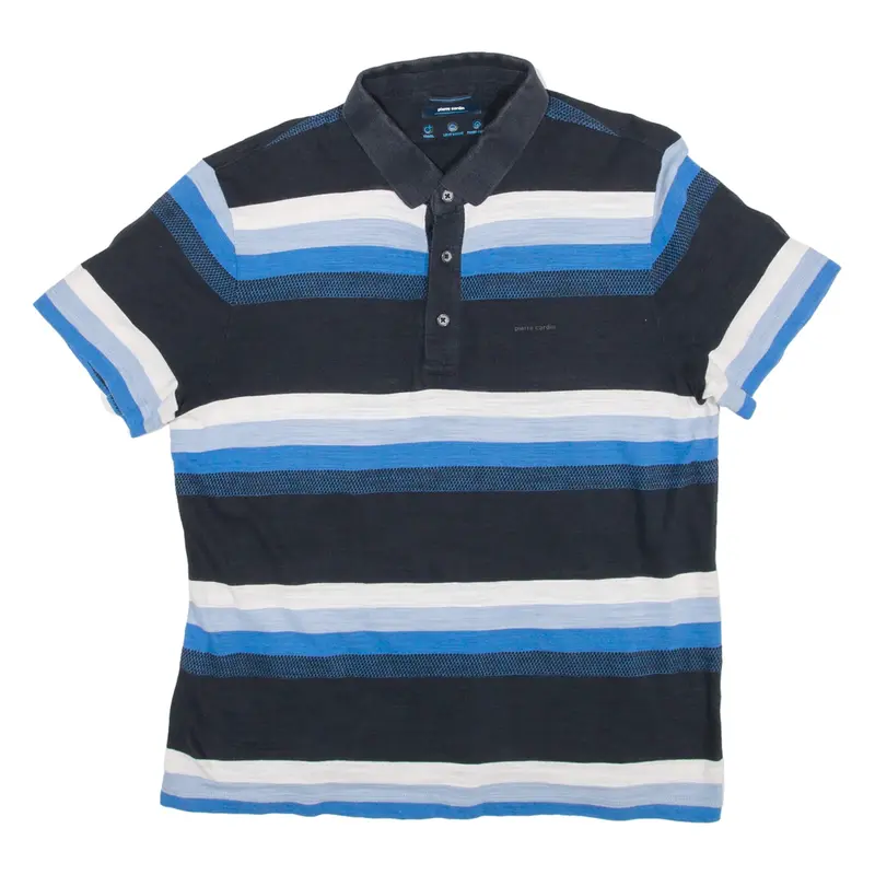 PIERRE CARDIN Mens Polo Shirt Blue Striped M