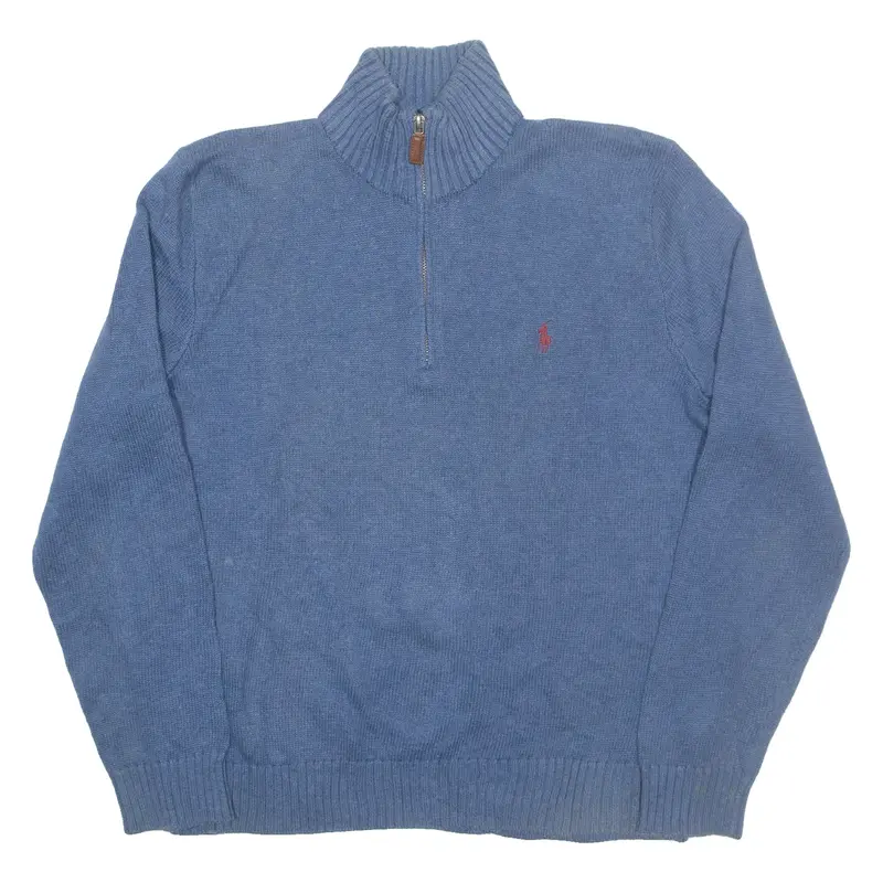 POLO RALPH LAUREN Mens Jumper Blue 1/4 Zip Tight Knit M