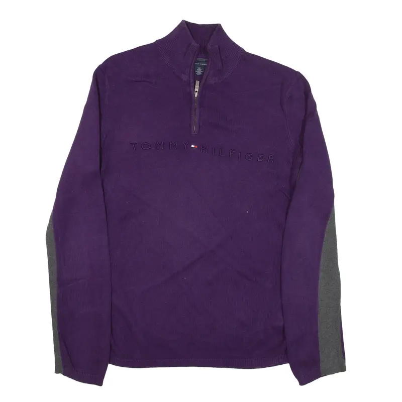 TOMMY HILFIGER Jumper Purple Tight Knit 1/4 Zip Womens S