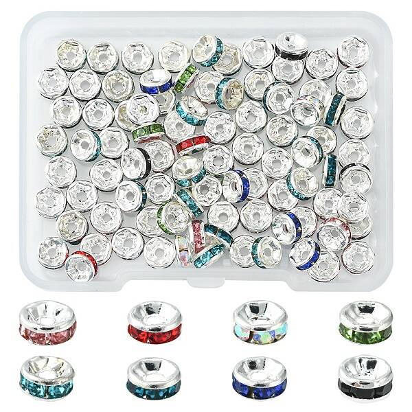 80Pcs 8 Styles Brass Rhinestone Spacer Beads